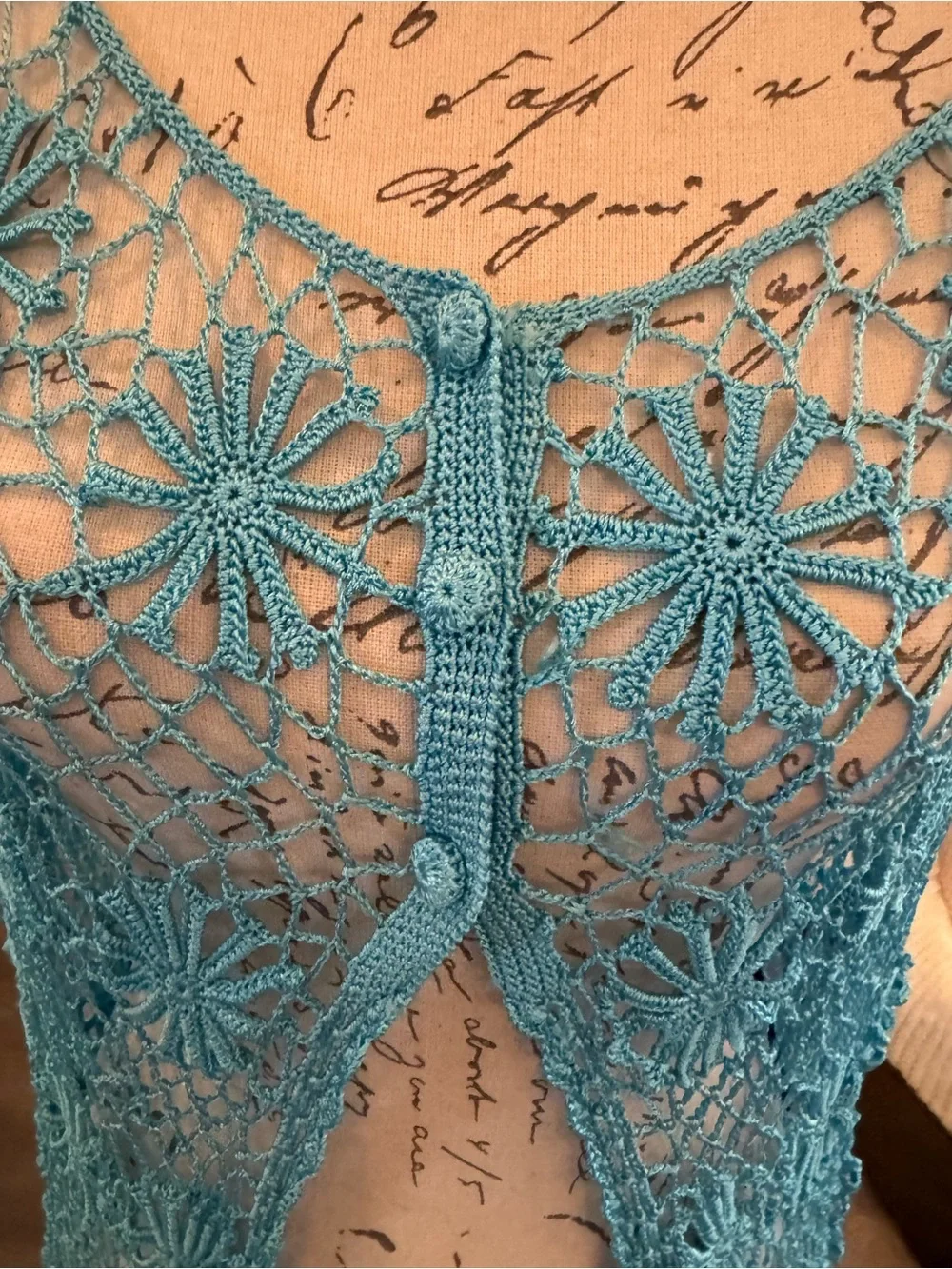 Say what one size Teal Crochet Lace top